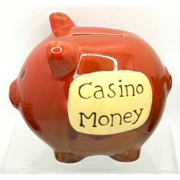 Ceramic Piggy Bank "Casino Money" Red Pig-Shaped Coin Holder For Savings - Picture 1 of 6